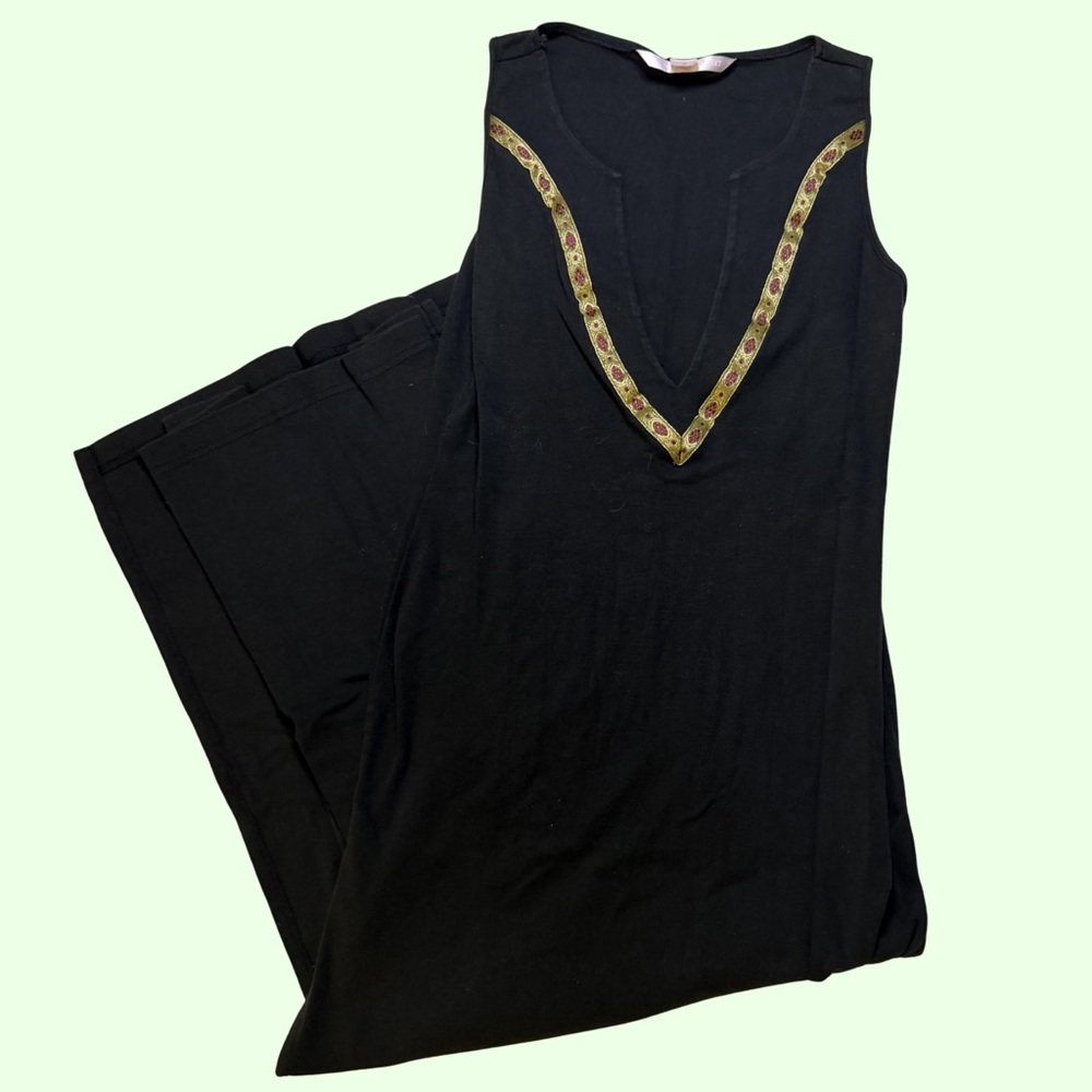 Vintage Vs Black Maxi Dress With Gold Accent